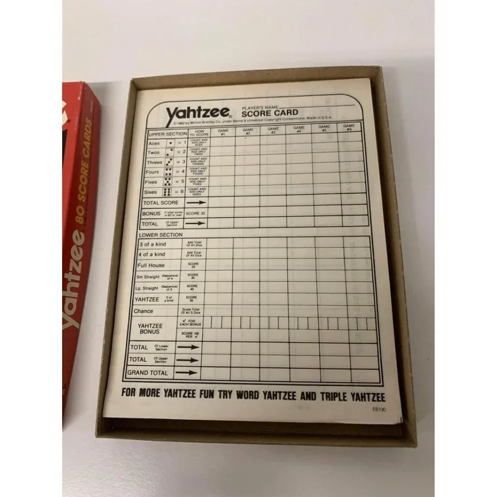 Vintage Yahtzee Score Cards